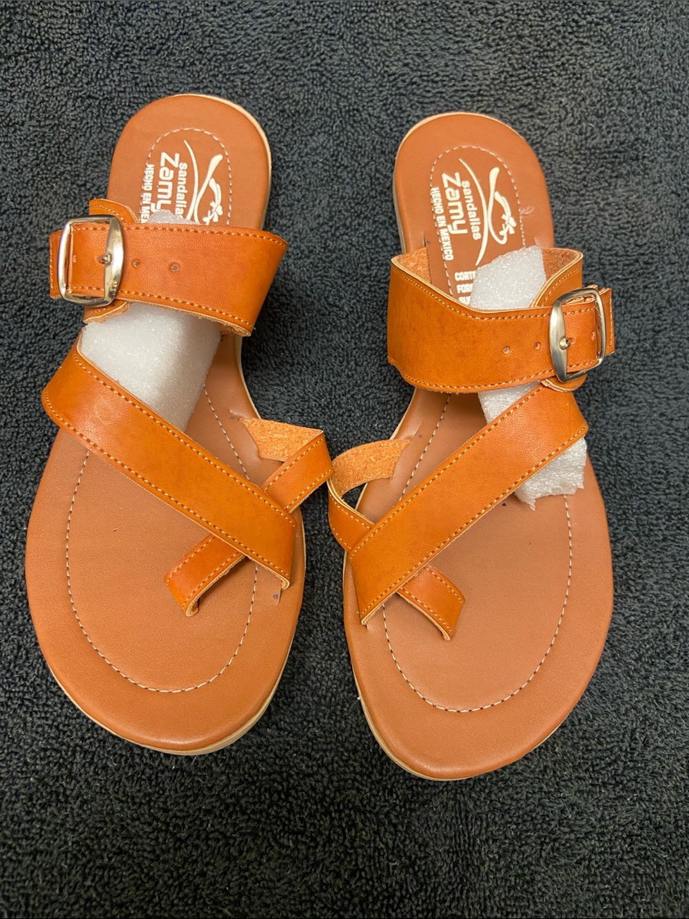 Brown Leather Crisscross Slide Sandals for Women